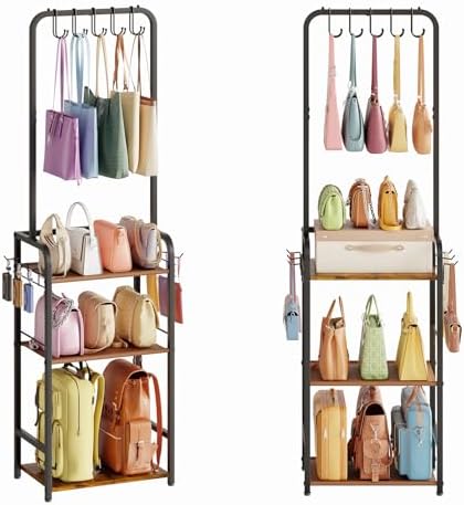4-Tier Tall Purse Organizer for Closet with 5 Purse Hanger,6 Side Hooks by Hayexiha