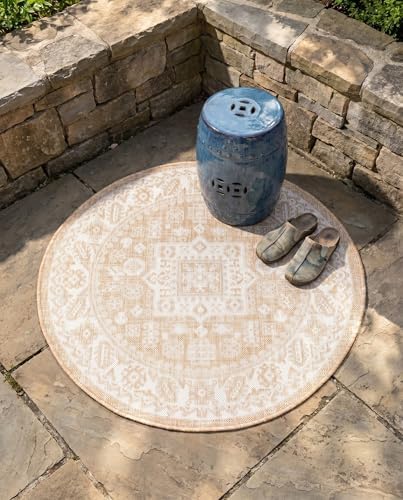 Rugs.com - Outdoor Aztec Rug – 3 Ft Round Natural Indoor/Outdoor Rug – Flatweave Area Rug for Patios, Decks, and Porches - Image 5