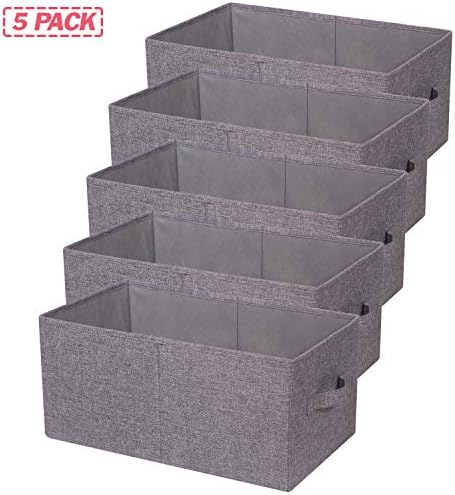 TENABORT Set of 5 Closet Organizer Bins with Handle, Fabric Foldable Storage Baskets Cloth Box Containers for Shelves Home Office Clothes Clothing, Gray, Jumbo - Image 7