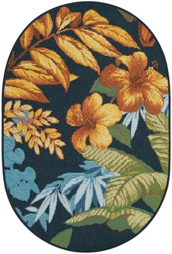 Unique Loom Outdoor Botanical Collection Area Rug - Calypso (2' 2" x 3' 1" Oval Multi/Light Blue) - Image 3