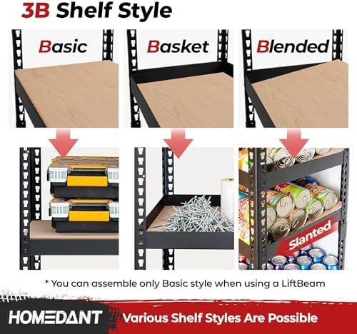 HOMEDANT Black 47.7" W 5 Tier Storage Shelves Garage Shelving Unit Metal - Image 4