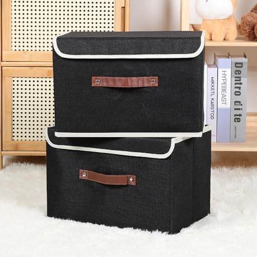 ANMINY Fabric Storage Box Bins with Lids, Black, 15"x10"x10", 4 Pack - Image 5