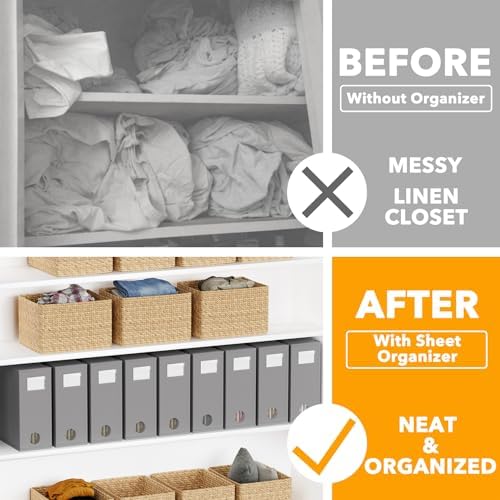 SpaceAid 9 Pack Bed Sheet Organizers and Storage, Foldable Sheet Organizer with Window for Linen Closet, Set Folder Keeper for Queen & King Size Bedding Storage (Gray) - Image 2