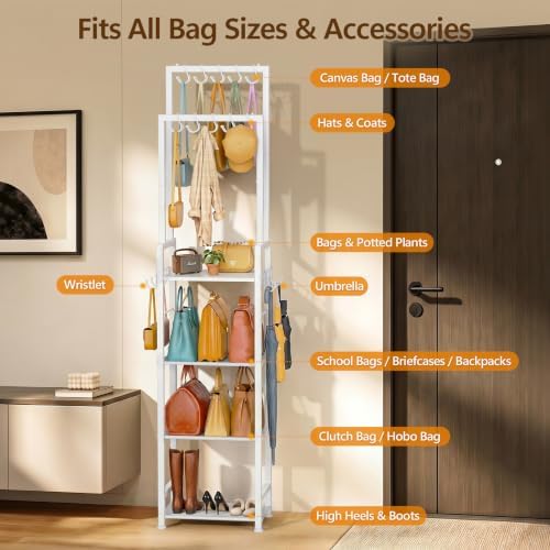 Tall Purse Organizer for Closet: 4-Tier Double Rods Purse Rack Stand,White - Image 4