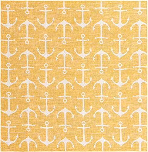 Unique Loom Outdoor Coastal Collection Area Rug - Ahoy (10' Square, Yellow) - Image 3