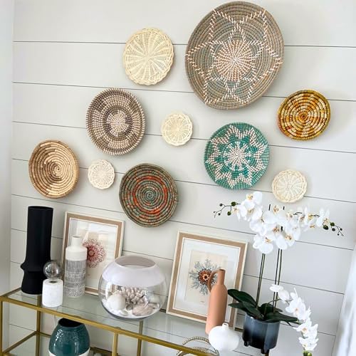 Wicker Basket Wall Decor Set of 10 with Loops, Seagrass, Handmade - Image 5