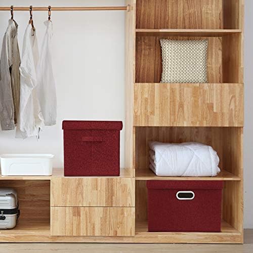 TYEERS Collapsible Storage Bins With Lids, Large Fabric Storage Boxes - 2 Pack - Red Wine - Image 4
