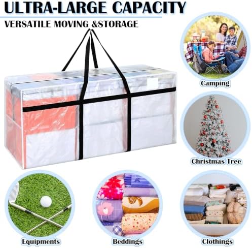 Windyun 4 Pack 121 Gallon Extra Large Moving Bags XXL Heavy Duty Storage Bag with Strong Zipper Handle Jumbo Big Tote Box Foldable for College Dorm Travel Clothes Duffle Blanket Pillow(Transparent) - Image 5