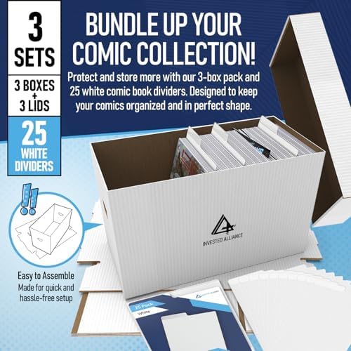 Invested Alliance Bundle Set Premium Short Comic Book Storage Box Organizer with Lid | Thick Cardboard Comic Storage Box For Collectibles Fits 150-175 Current/Silver Age, Heavy Duty & Stackable. - Image 2