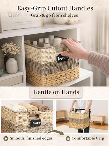 13 Inch Cube Storage Bins, 4 Pack Wicker Storage Baskets, Natural - Image 5