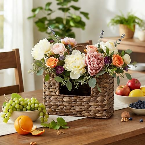 Set of 2 Magazine Holder Wall Basket Water Hyacinth Woven Mail Organizer, Wicker Wall Hanging Baskets for Magazines, Letters & Storage Decorative Mail Holder, Magazine Rack, Hanging Basket, Coffee - Image 7