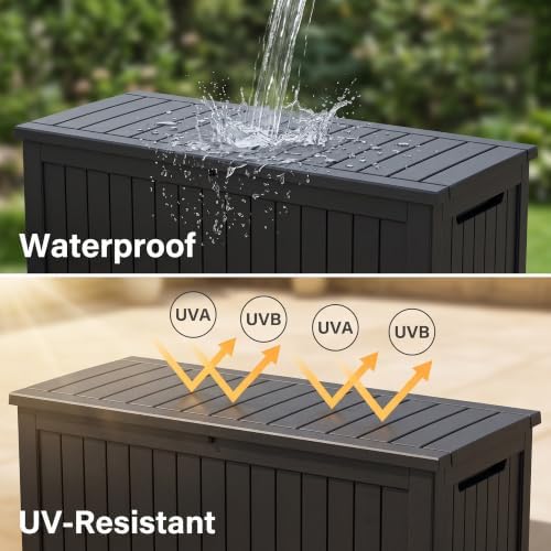 280 Gallon Outdoor Storage Box Waterproof, Lockable Resin Deck Box Large Storage Bin for Patio Furniture Cushion, Garden Tools, Pool Accessories, UV-Resistant, Black - Image 4