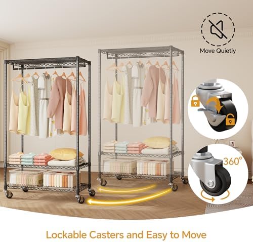 Higeego H4 Plus Rolling Clothes Rack with Cover, Black - Image 3
