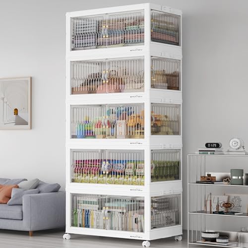 BROVIEW 150Gal Stackable Storage Bins with Lids Foldable Boxes,White,5Pack by BROVIEW-EnjoytheArtofLife