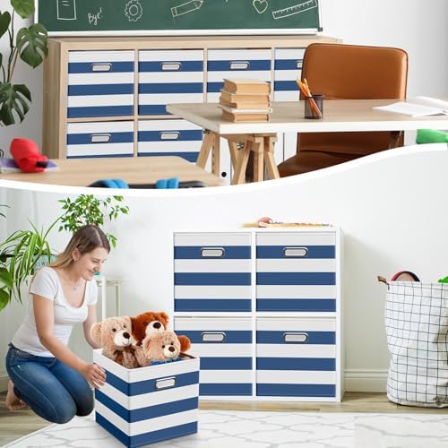 CroBlissful 11 Inch 6 Pcs Fabric Storage Cubes with Handle, Blue and White - Image 6