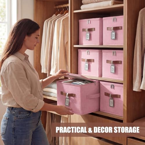6 Pack Fabric Closet Storage Bins with Lids, 10×8×7 in, Pink - Image 6
