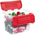 Superio Red Storage Box with Red Hinged Lids, Plastic Container Bins for Organizing with Attached Lid, Stackable Crates, BPA Free, Organizers for Home and Office, 27.5 Quart (17"x11.65"x12.25) by Superio