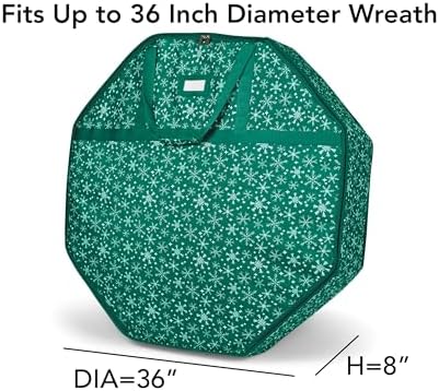 Covermates Keepsakes Deluxe Wreath Storage Bag – Heavy-Duty Polyester with Buckle Strap & Structured Interior – Protective Holiday Organizer with Handles, D-Ring & Label Window, Green Snowflake - Image 3