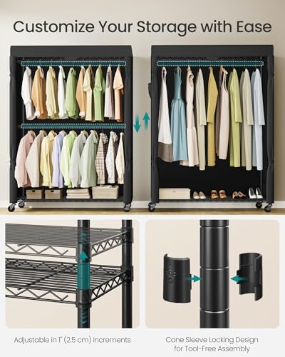 SONGMICS Heavy-Duty Clothes Rack, Portable Closet on Wheels, Fabric Cover - Image 4