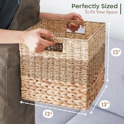 CHI AN HOME 13x13 Wicker Storage Cubes, 13x13x13 Storage Cube Bins Set 4 - Image 3