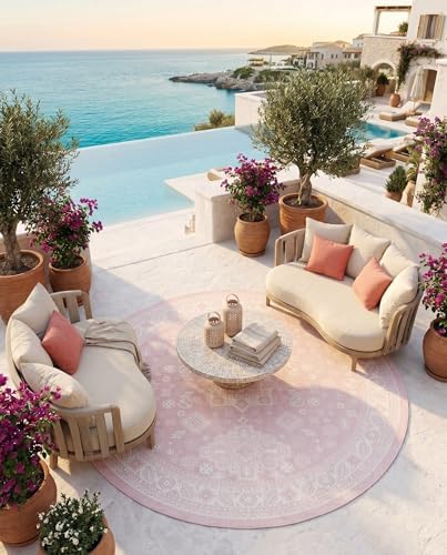Rugs.com - Outdoor Aztec Rug – 10 Ft Round Pink Indoor/Outdoor Rug – Washable, Stain-Resistant Flatweave for Patios, Decks, and Porches - Image 7