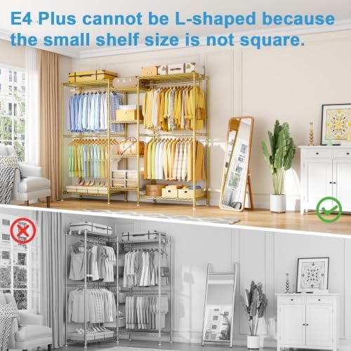 Ulif E4 Plus Heavy Duty Clothes Rack, Gold Metal Closet Storage System - Image 2