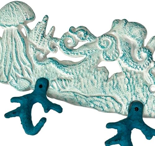 Zeckos Decorative Wall Hooks, 15.5 Inch Cast Iron Sea Life Plaque - Image 3