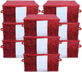Kuber Industries Foldable Underbed Storage Bag|Organizer For Clothes Large|Non-Woven Comforter, Blanket Cover|Metalic Print & Side Handle|Pack of 9 (Red) by Kuber+Industries