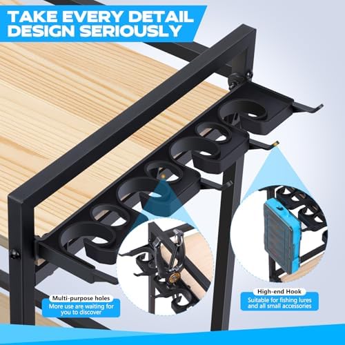 PLUSINNO 3 Tier Fishing Rod Holder, Fishing Pole Holders for Garage, Fishing Rod Rack Fishing Rod Storage Up to 8 Rods, Fishing Gear Tackle Box Fishing Equipment Organizers, Fishing Gifts for Men - Image 4