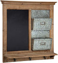 Kate and Laurel Idamae Wood Framed Chalkboard Wall Organizer with Mail Holders and Key Hooks, 28" x 25", Rustic Brown, Farmhouse-Inspired Chalkboard by KateandLaurel