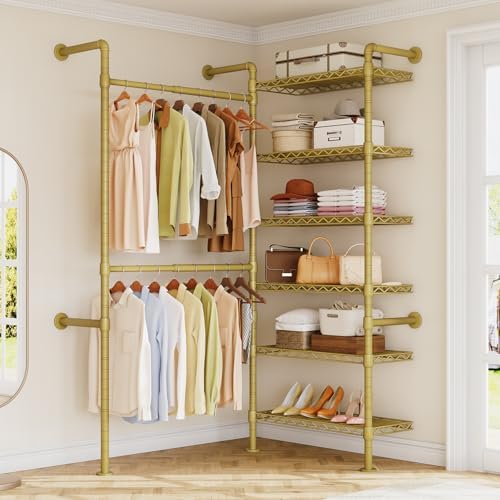 ONBRILL L2 Wall Mounted Closet System, Industrial Pipe Clothing Rack, Gold by ONBRILL