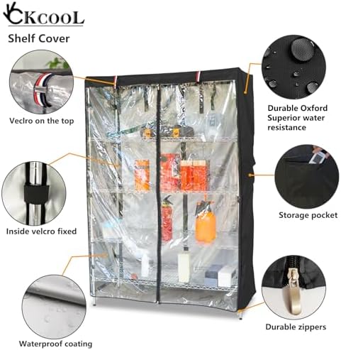 okcool Waterproof Shelf Cover,600D Heavy Duty Wire Shelving Unit Cover,Shelf Display Rack Protector Cover with Zipper,One Side See Through Panel.(Black,Fits 48" Wx24 Dx72 H''Shelves) - Image 4