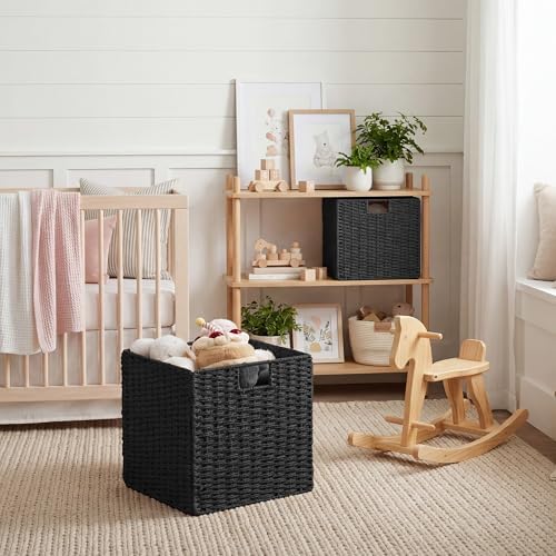 StorageWorks 13 inch Black Wicker Baskets for Storage,Foldable Black Basket - Image 6
