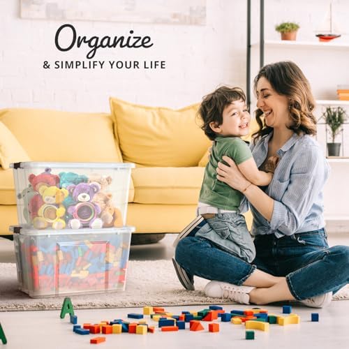 Lifetime Appliance Parts 6 PACK 34 Qt. Plastic Storage Bin Tote Organizing Container with Ultra Durable Lid & Secure Latching Buckles Stackable Extra Strength Clear w/Black Handle - Image 4
