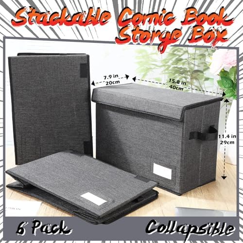 Chuangdi 6 Pcs Comic Book Storage Boxes,Charcoal Gray - Image 2
