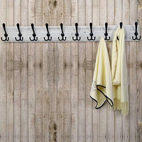 Dseap Coat Rack Wall - Heavy-Duty 38-1/4" Long, with Reinforced 10 Custom Tri-Hooks, Solid Wood Wall Hanger for Coats Hat Jackets - Rustic Farmhouse Entryway Hallway Storage, White & Black - Image 6