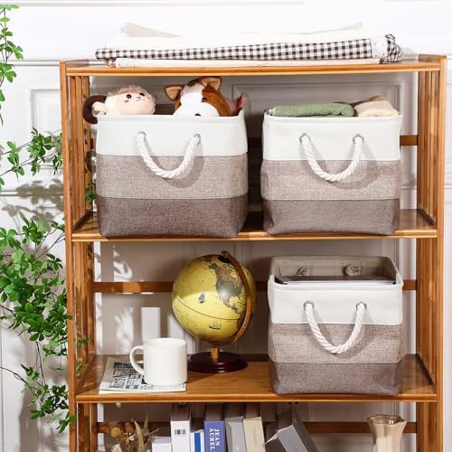 meekoo 8 Pack Fabric Storage Bins Baskets, 15 x 11 x 9.5 in, Mixed Beige - Image 4