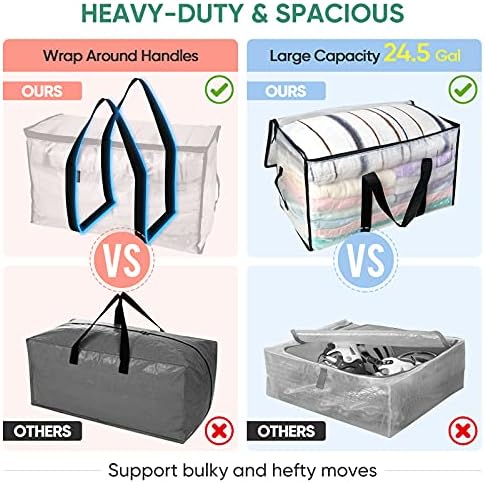 BALEINE 8-Pack Oversized Moving Bags with Reinforced Handles, Heavy-Duty Storage Tote for Clothes, Moving Supplies (Clear, 8-Pack) - Image 4
