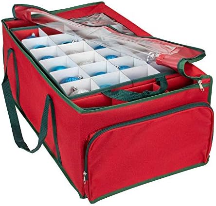 24" Red and Green Christmas Ornament Storage Bag with Removable Dividers - Image 2