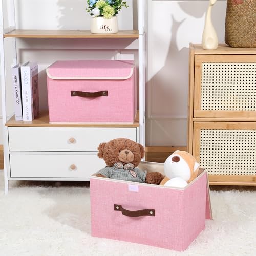 ANMINY Fabric Storage Box Bins with Lids, Pink, 15"x10"x10", 4 Pack - Image 6