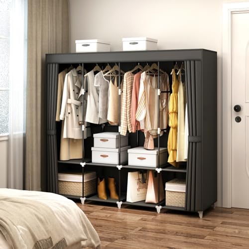 67" Portable Wardrobe Closet for Hanging Clothes Large Capacity for Bedroom - Image 2
