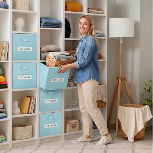 Storage Bins,13" Cube Storage Bin with Labels,10pcs,Sky Blue - Image 7
