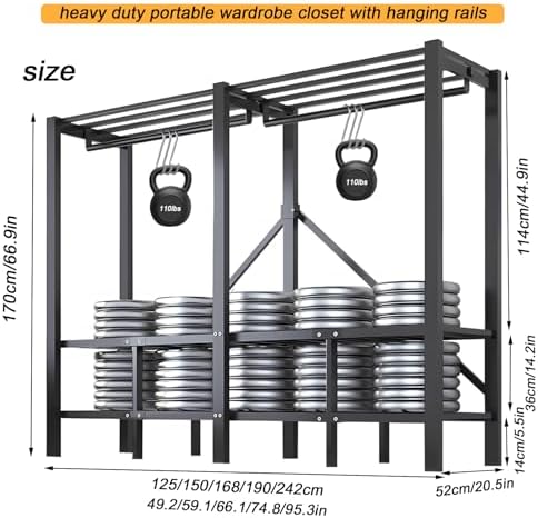 49.2in Portable Wardrobe Closet with Cover for Hanging Clothes - Image 2