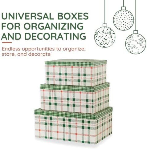 Soul & Lane - Extra Large Plaid Christmas Gift Boxes with Lids, Set of 3 - Image 2