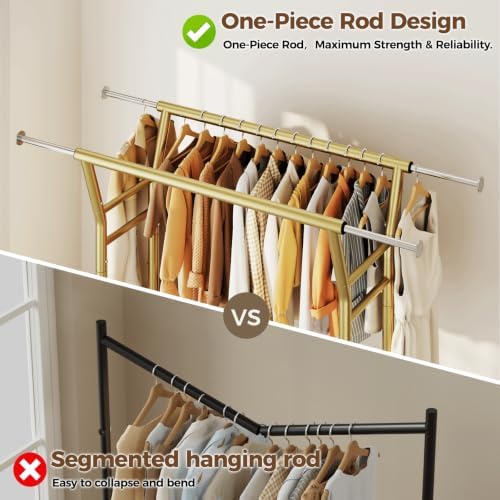 HYSEYY Heavy Duty Clothes Rack, Rolling Clothing Rack for Hanging Clothes with Shelves Load 700LBS,Portable Garment Wardrobe Closet Rack with Wheels for Bedroom,Laundry Room,Retail Store(Gold) - Image 7