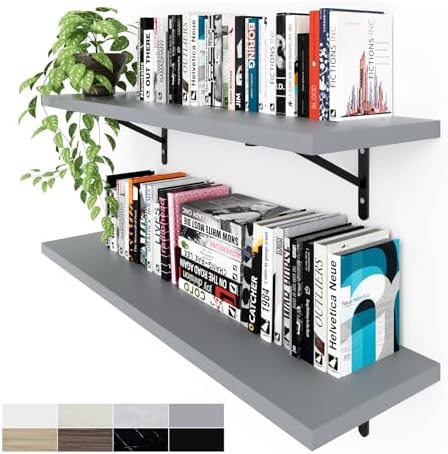 Kaboon 36 inch Long 10 inch Deep Floating Shelves for Wall Set of 2, Large Open Shelves Wall Mounted, Space Saving Home and Commercial Use, Gray by Kaboon