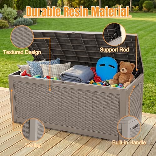 Outdoor Storage Box, 160 Gallon Waterproof Resin Deck Box with Support Rod - Image 3