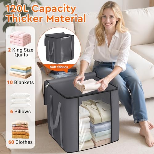 TasticTotes 120L Extra Large Blanket Clothes Storage Bags, Black, 6 Pack - Image 3