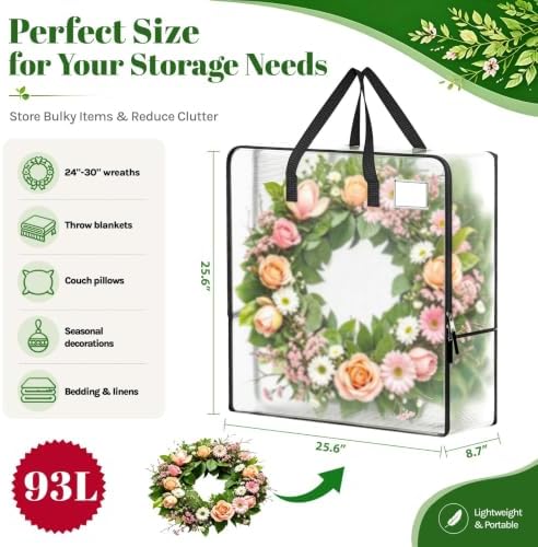 93L Wreath Storage Container, Large Clear Christmas Storage Bags, 6 Pack - Image 2
