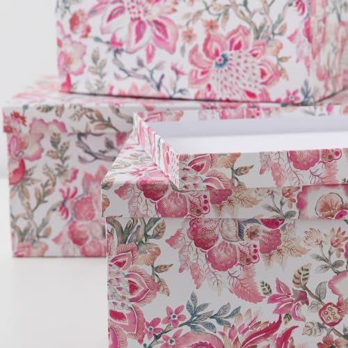 Soul & Lane - Pink Floral Decorative Storage Boxes with Lids, Set of 3 - Image 6
